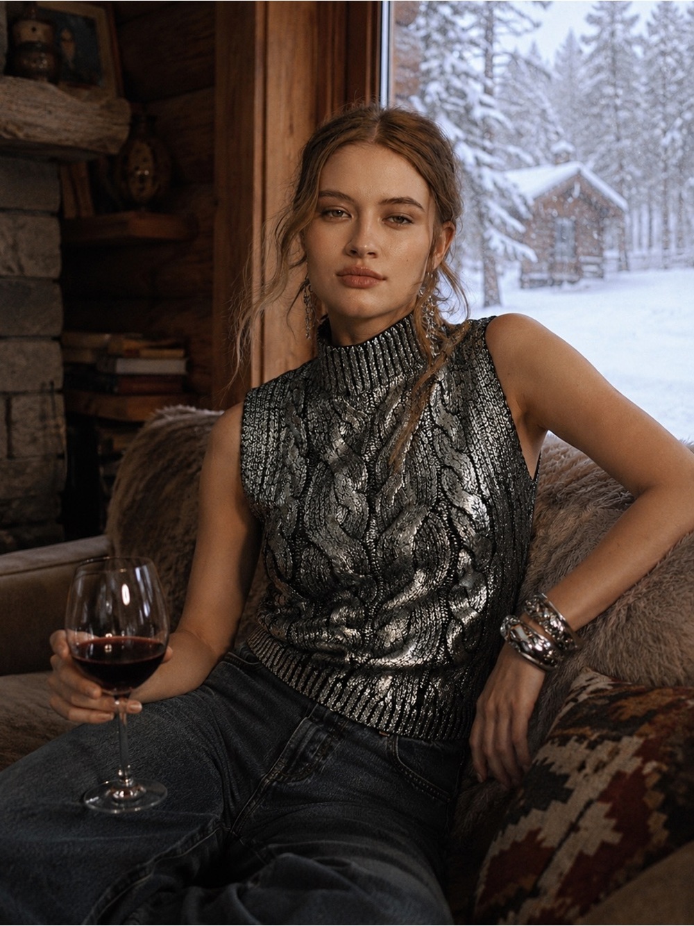 🎉VERY RARE🎉Anthropologie NWT Pilcro Cabled Foil Muscle Tank Sweater size M.